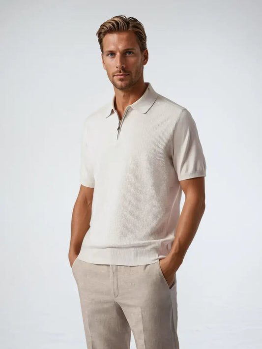 Ethan Beige Polo with Zip - Stylish Comfort